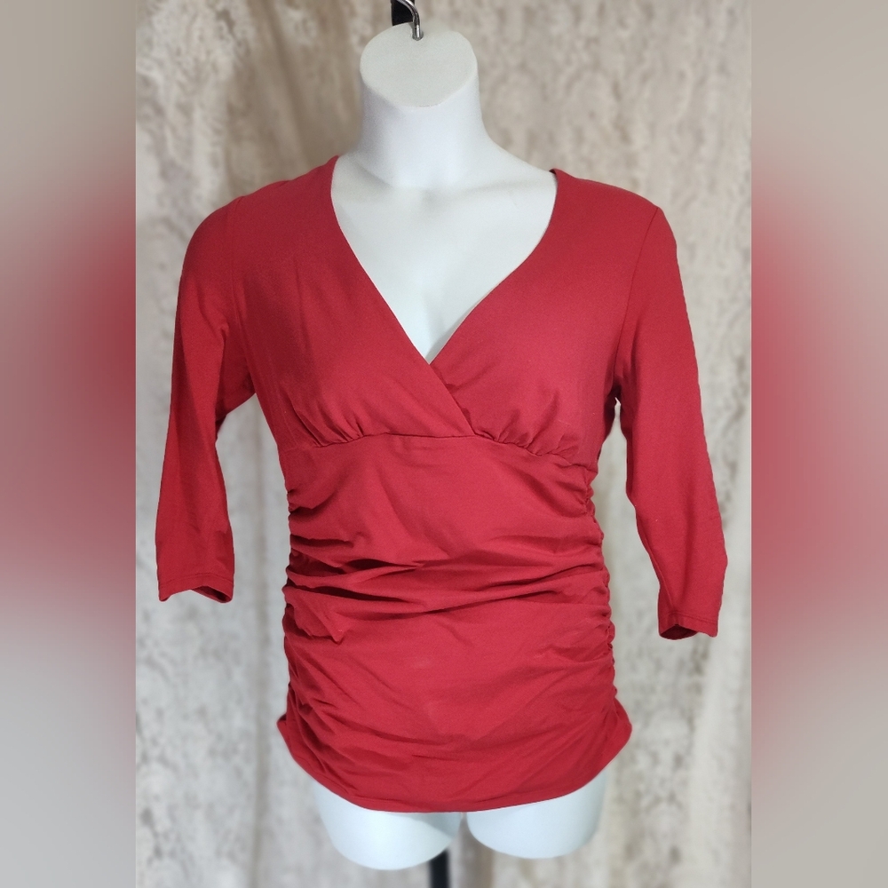 Bisou Bisou Elegant Sexy Red Women's Top Ruched Sides Sleeves NWOT